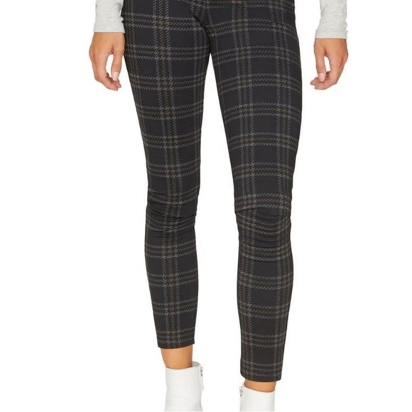 sanctuary x ANTHROPOLOGIE Dark Gray Plaid Skinny Ponte Knit Pant Elastic SMALL - Picture 2 of 14